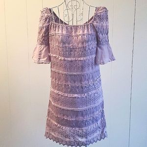 Smacky Glam Light Purple Lilac Short Sleeve Eyelet Lace Square Neck Mini Dress